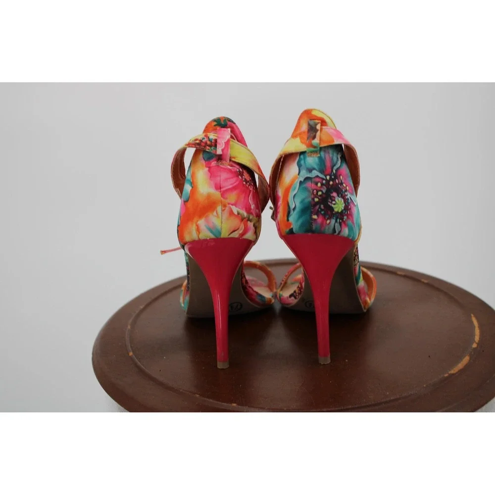 Mossimo Shoes Womens Size 7.5 Multicolor Floral Ankle Strap High Heel Sandals‎